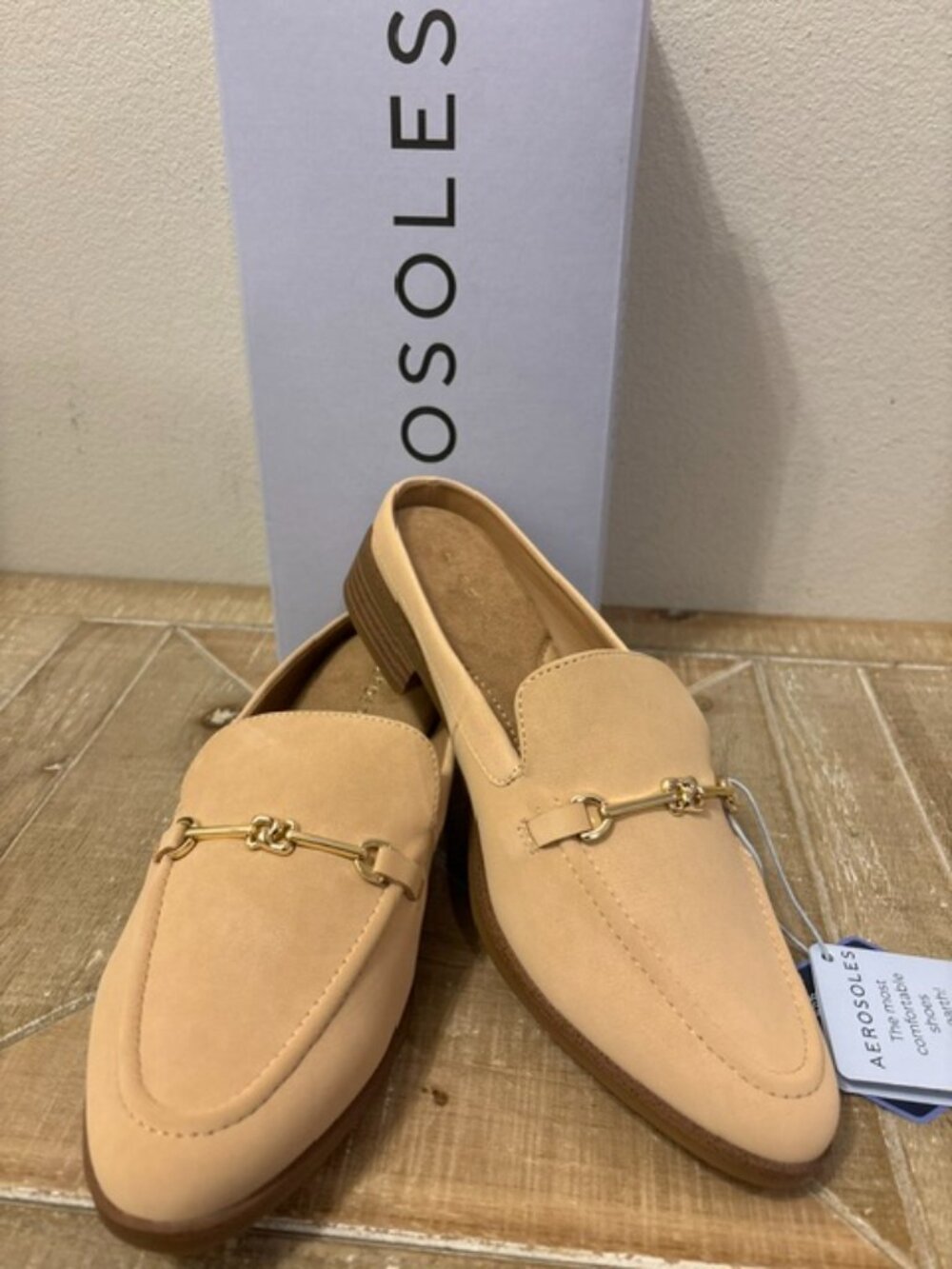 NEW Aerosoles Erik Slip-On Mules Pointed Toe Beige Memory Foam Sizes: 7.5-12